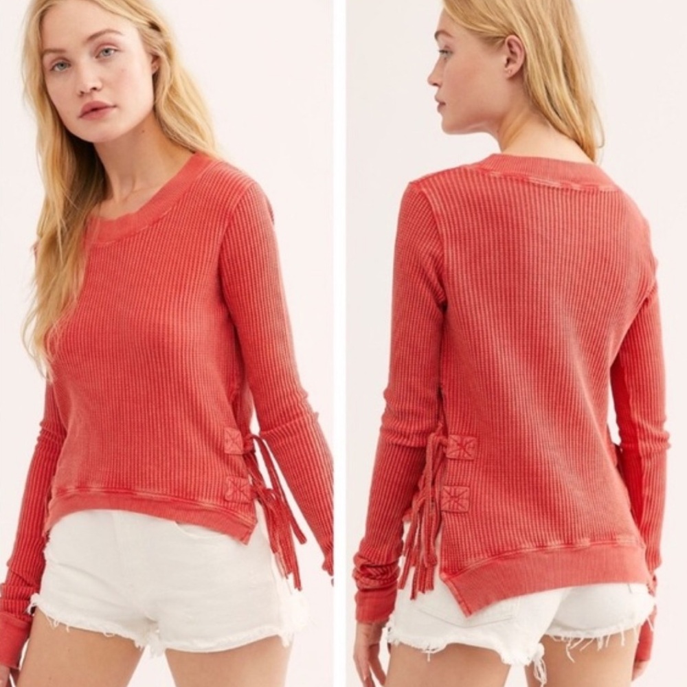 Free People Red Ribbed Sweater - Picture 2 of 6